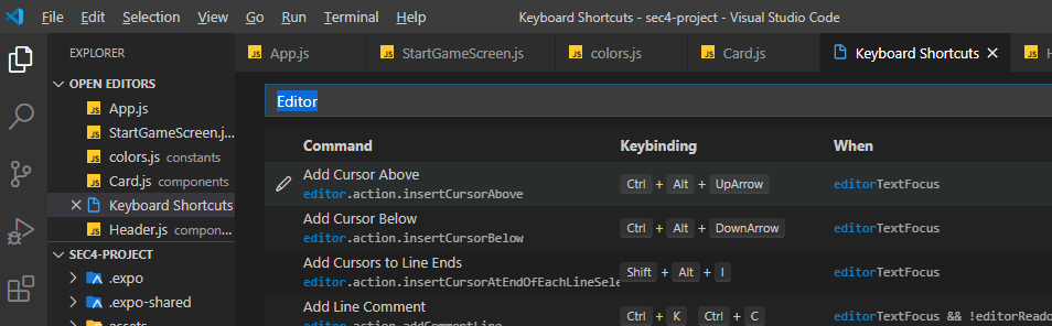 microssoft visual studio code shortcuts