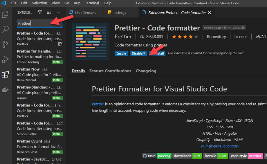 change js formatter vscode